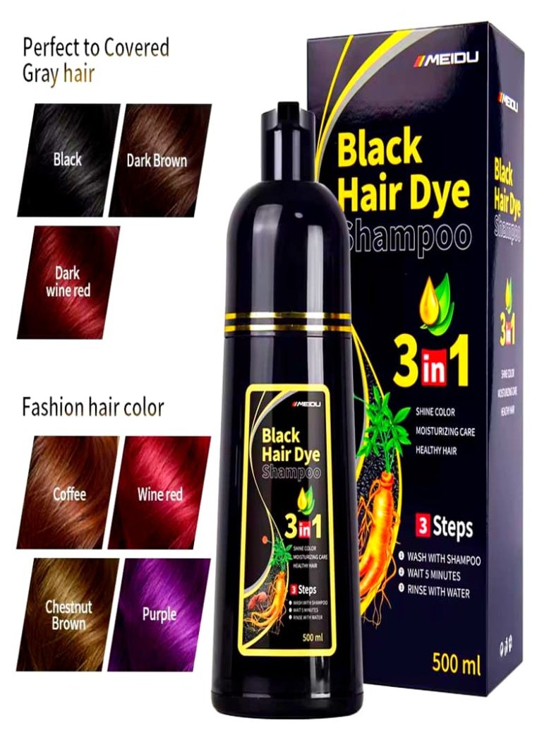 ميدو شامبو صبغة الشعر الأسود للنساء والرجال، شامبو تلوين الشعر الفوري لتغطية الشيب، مكونات عشبية، 3 في 1 - تغطية 100% للشيب (17.6 أوقية سائلة) - Image 3